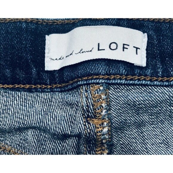 LOFT Bermuda Denim Shorts Womens Size 24/00 Medium Wash Distressed Cuffed Boho - Picture 3 of 6